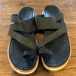 Merrell Womens Black Leather Slide Sandals Toe Loop Comfort US 9 EU 40